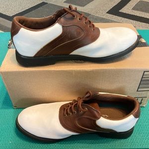 Pro Select 1805 Men's Brown and White Saddle Spikeless Golf Shoes